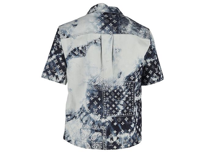 Camicia in denim a maniche corte Louis Vuitton Monogram in cotone blu - vista 3