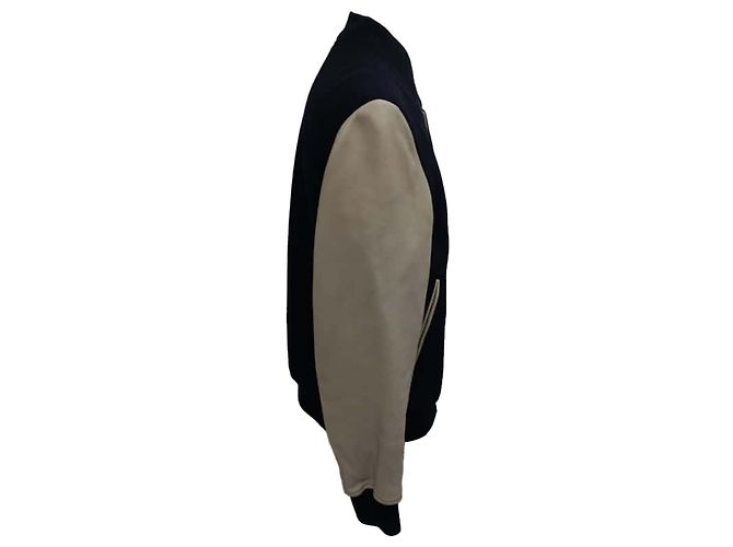 Autre Marque Giacca Bomber Mr. P. Melton in Lana e Pelle Blu Navy - vista 2