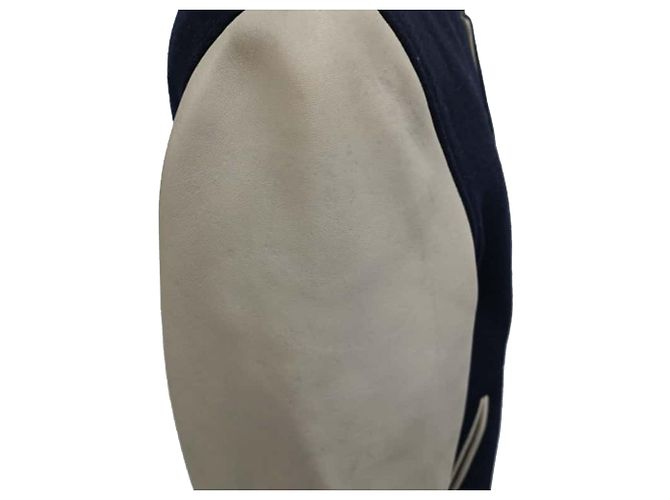 Autre Marque Giacca Bomber Mr. P. Melton in Lana e Pelle Blu Navy - vista 3