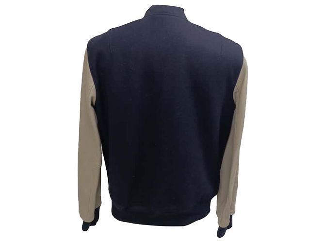 Autre Marque Giacca Bomber Mr. P. Melton in Lana e Pelle Blu Navy - vista 4