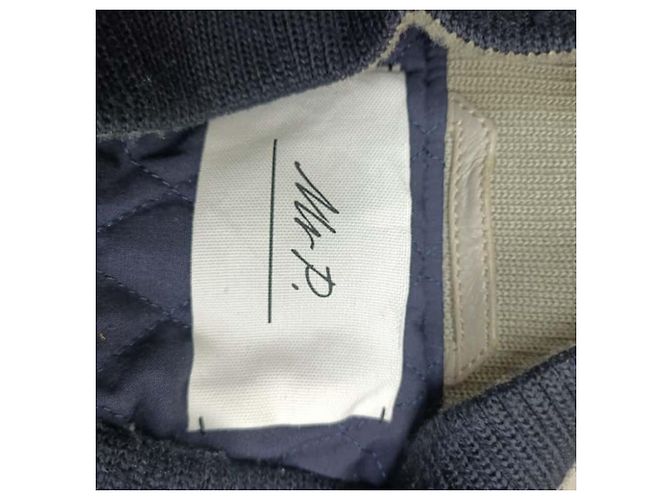 Autre Marque Giacca Bomber Mr. P. Melton in Lana e Pelle Blu Navy - vista 5
