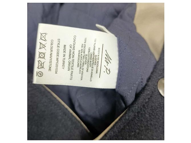 Autre Marque Giacca Bomber Mr. P. Melton in Lana e Pelle Blu Navy - vista 6