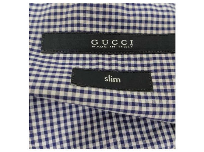 Camisa de botão em gingham azul e branco de algodão Gucci - vista 4