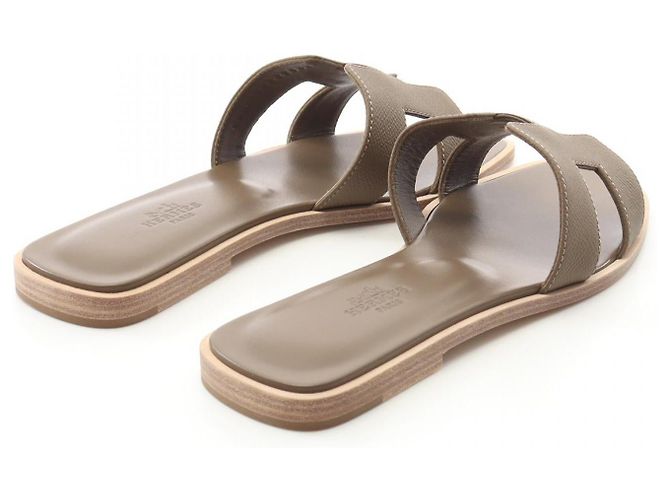 Sandali Hermès Oran Vau Epsom Marrone - vista 2