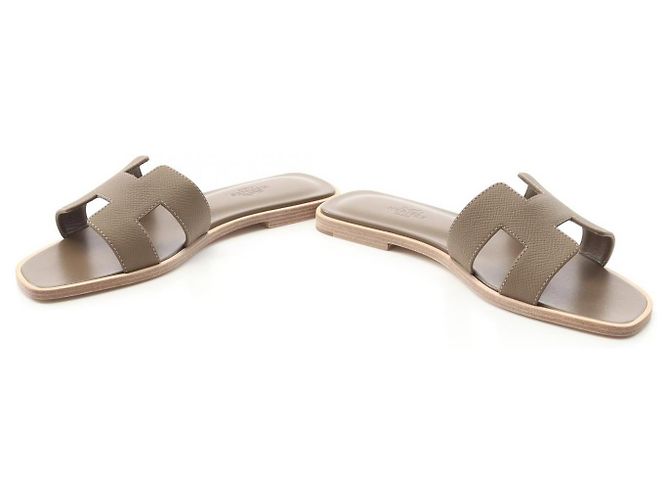 Sandali Hermès Oran Vau Epsom Marrone - vista 3