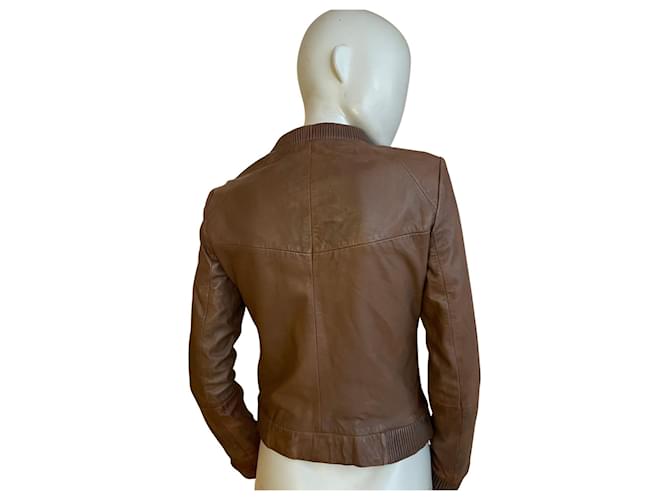 Mango Echte braune Lederjacke – Chic Biker-Geist ✨ Dunkelbraun - Ansicht 4