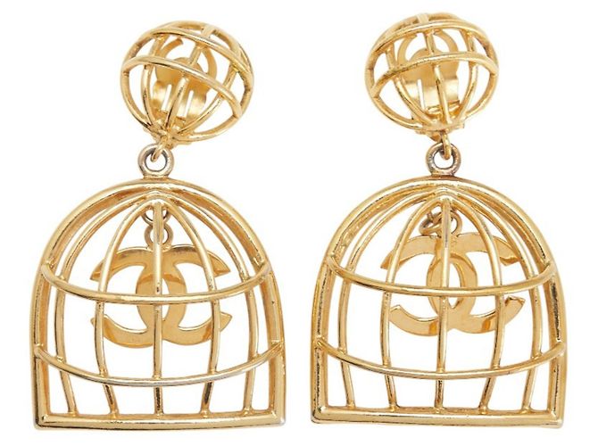 Orecchini a gabbia per uccelli Coco Mark Vintage di Chanel D'oro - vista 2