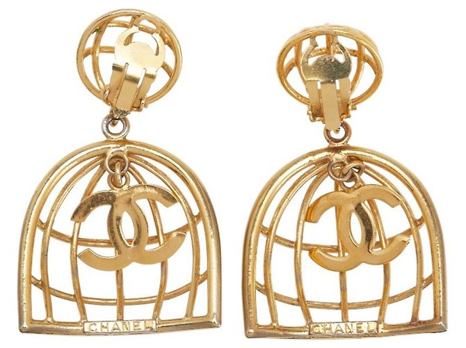 Orecchini a gabbia per uccelli Coco Mark Vintage di Chanel D'oro - vista 3