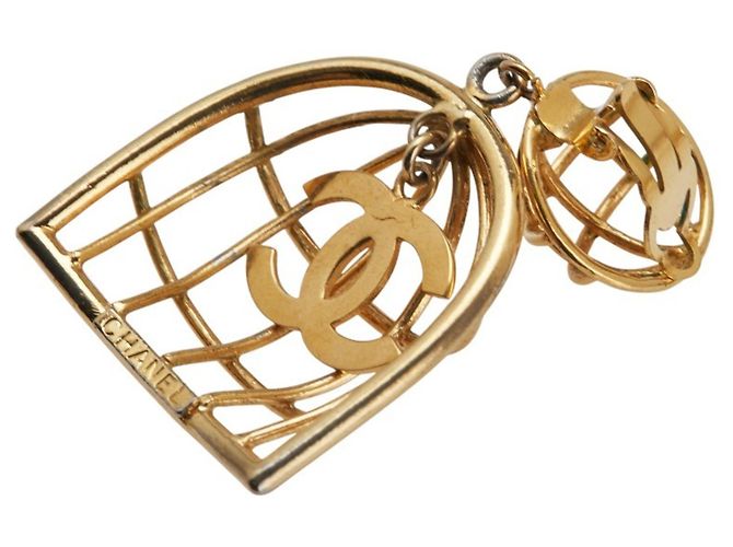 Orecchini a gabbia per uccelli Coco Mark Vintage di Chanel D'oro - vista 4