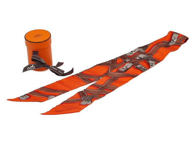 Hermes Hermès Twilly Kelly Belt Scarf Brown Orange - view 5