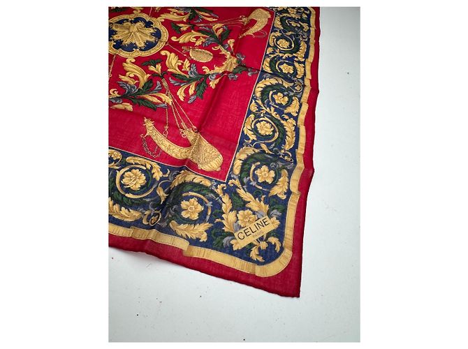 Céline Cachecol Barroco Vintage Celine Vermelho Dourado - vista 2