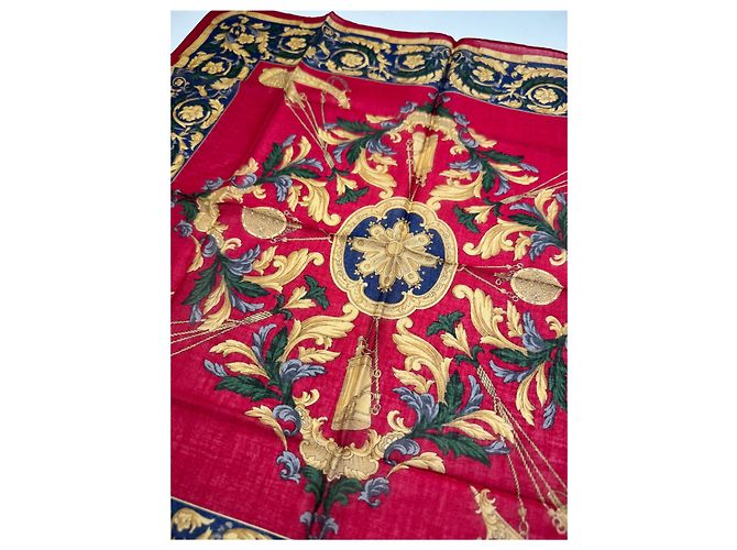 Céline Cachecol Barroco Vintage Celine Vermelho Dourado - vista 3