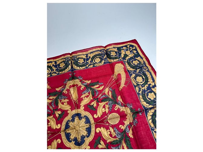 Céline Cachecol Barroco Vintage Celine Vermelho Dourado - vista 7