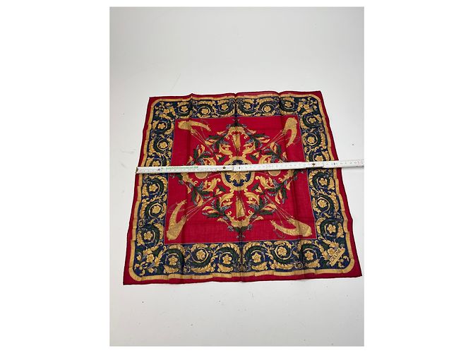 Céline Cachecol Barroco Vintage Celine Vermelho Dourado - vista 8