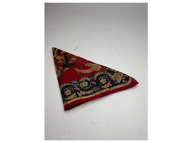 Céline Cachecol Barroco Vintage Celine Vermelho Dourado - vista 9