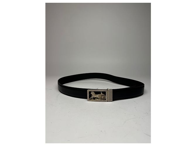 Céline Schwarzer Gürtel mit Vintage Celine Paris Wagenlogo - Ansicht 10