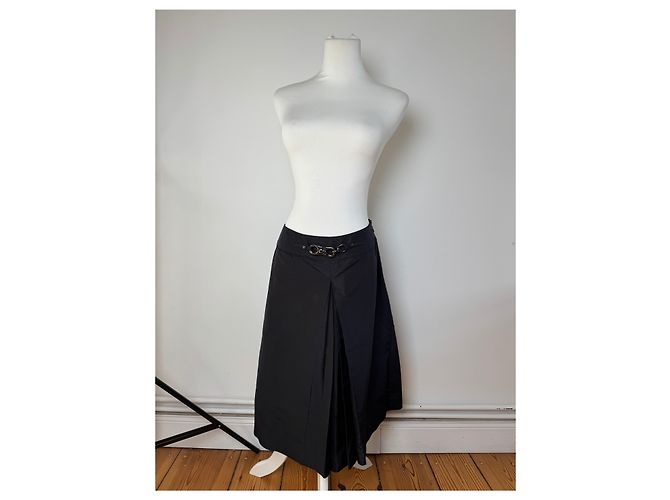 Céline Gonna in seta vintage Celine Paris nera 36/S Nero - vista 13