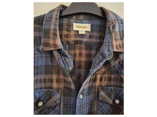 Camicia a quadri da uomo Diesel blu e marrone taglia M 38 - vista 2