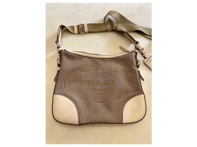 Prada Jacquard Handtasche in Eggshell aus Stoff Aus weiß - Ansicht 2
