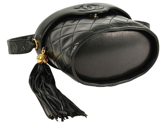 Borsa a Spalla Chanel Coco Mark Matelassé con Frange Nero - Ansicht 4