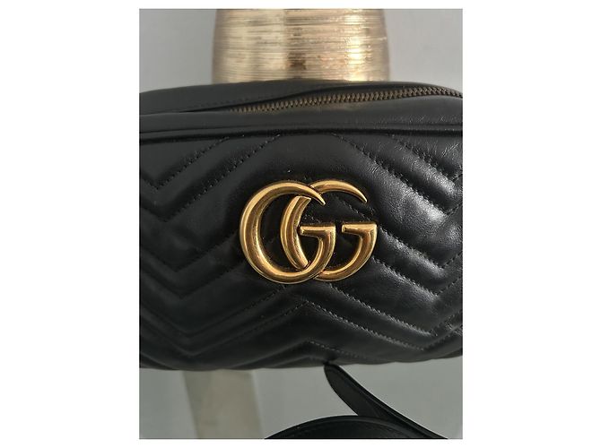 Borsa a spalla Gucci Marmont in pelle nera Nero - vista 4