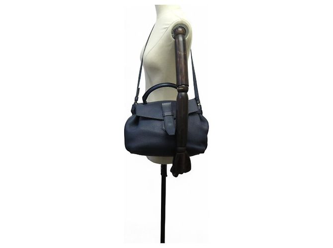 BOLSA LANCEL CHARLIE MM A06838 ALÇA DE COURO AZUL MARINHO - vista 7