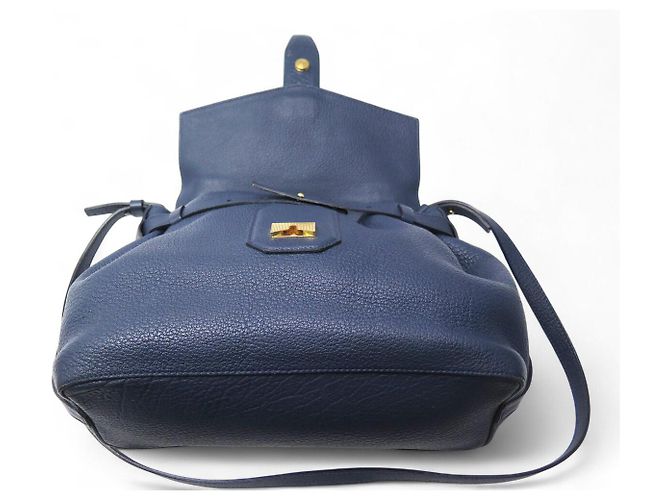 BOLSA LANCEL CHARLIE MM A06838 ALÇA DE COURO AZUL MARINHO - vista 9