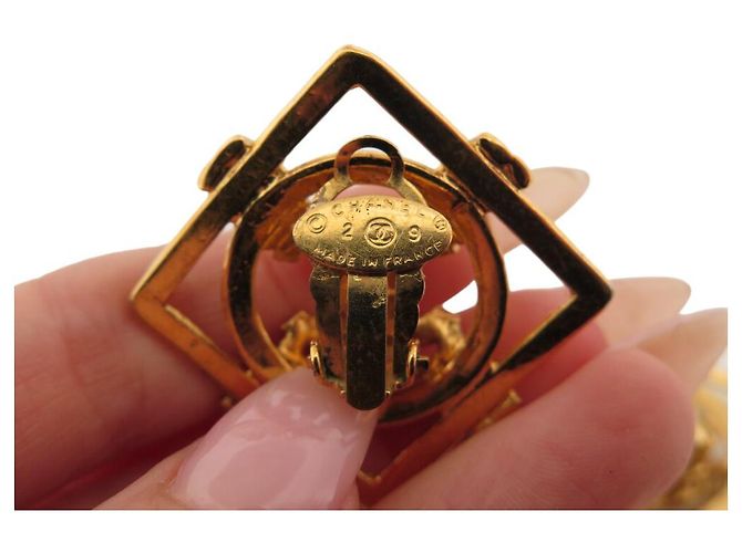 Chanel ORECCHINI VINTAGE LOGO CC DIAMANTE CASTELLANE 1990 D'oro - vista 5