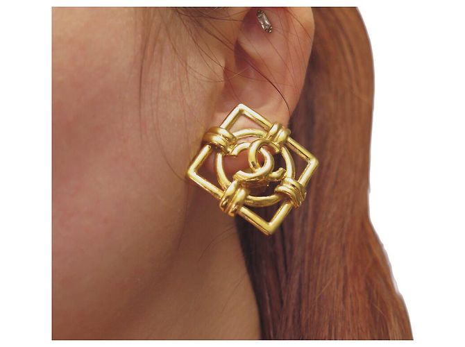 Chanel ORECCHINI VINTAGE LOGO CC DIAMANTE CASTELLANE 1990 D'oro - vista 9