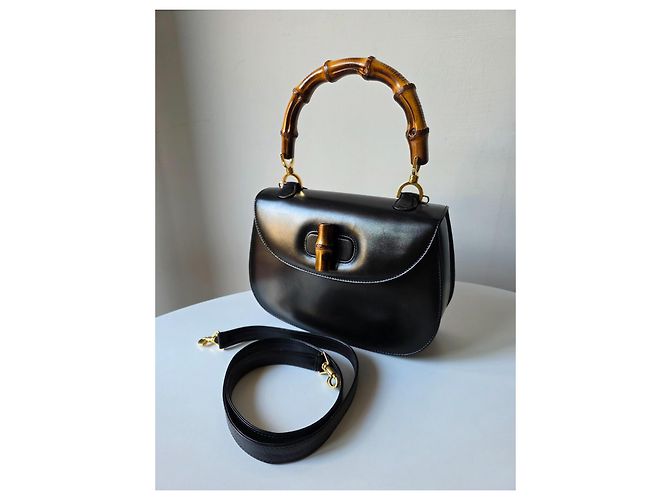 Borsa a mano Gucci Bamboo 1947 in pelle nera Nero - vista 8