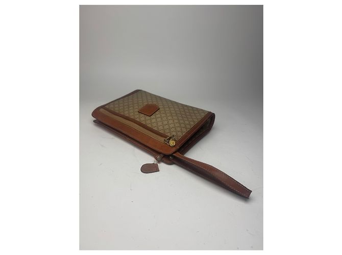 Céline Clutch in pelle vintage Celine Paris beige marrone - vista 12