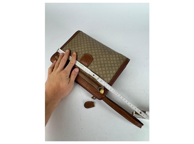 Céline Clutch in pelle vintage Celine Paris beige marrone - vista 13