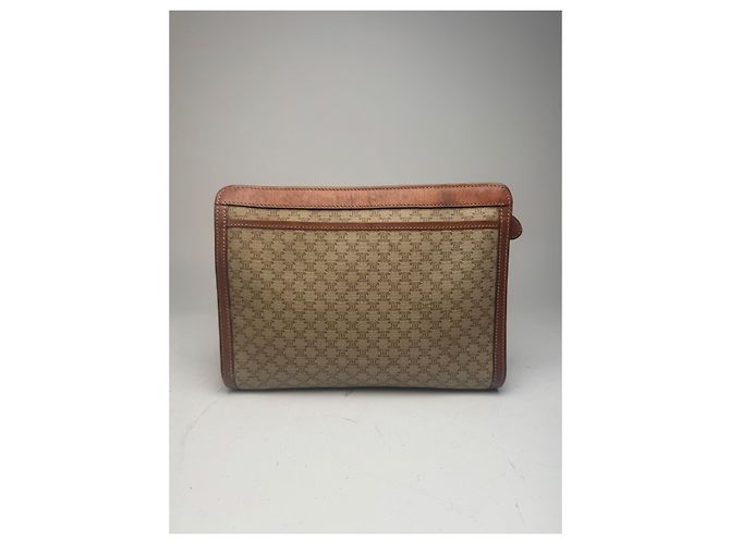 Céline Clutch in pelle vintage Celine Paris beige marrone - vista 2