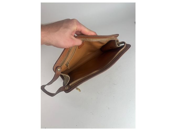 Céline Clutch in pelle vintage Celine Paris beige marrone - vista 3
