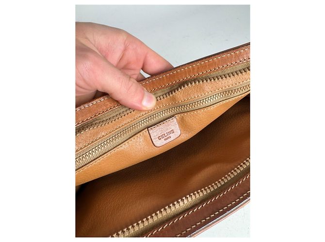 Céline Clutch in pelle vintage Celine Paris beige marrone - vista 4