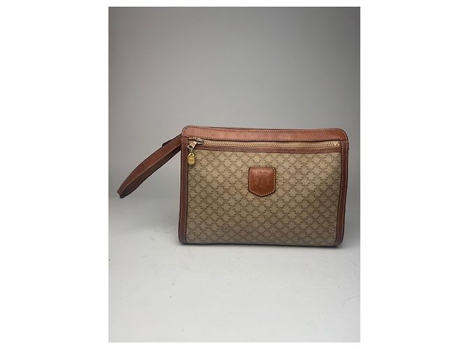 Céline Clutch in pelle vintage Celine Paris beige marrone - vista 6