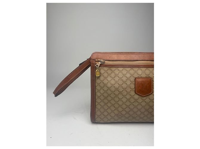 Céline Clutch in pelle vintage Celine Paris beige marrone - vista 7