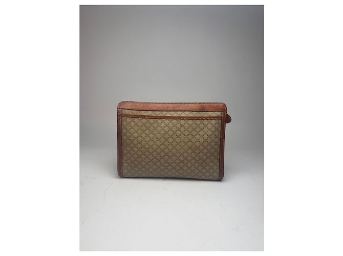 Céline Clutch in pelle vintage Celine Paris beige marrone - vista 8