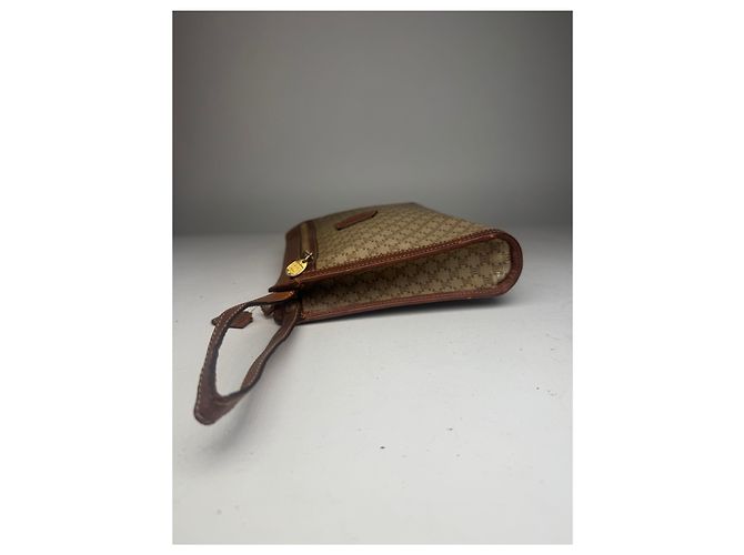 Céline Clutch in pelle vintage Celine Paris beige marrone - vista 9