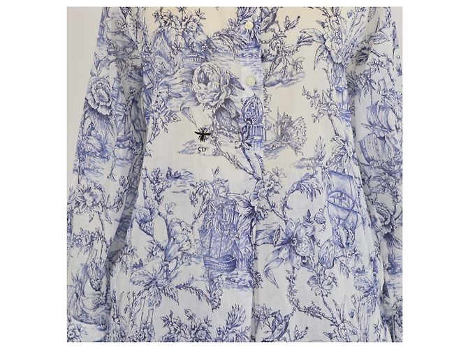 Conjunto de Blusa y Falda de Algodón con Estampado Toile De Jouy Blanco/Azul Christian Dior - vista 4