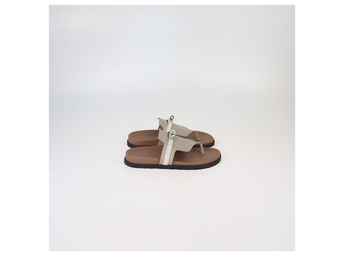 Hermès Sandalias planas Empire de cuero gris/blanco Hermes - vista 3