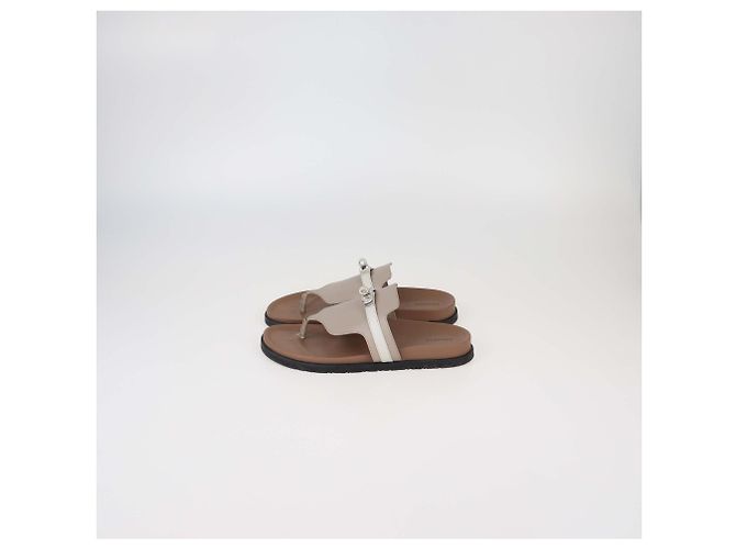 Hermès Sandalias planas Empire de cuero gris/blanco Hermes - vista 4