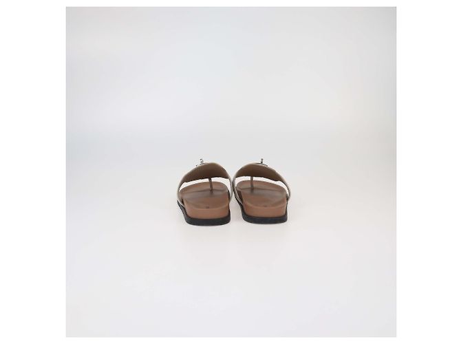 Hermès Sandalias planas Empire de cuero gris/blanco Hermes - vista 5