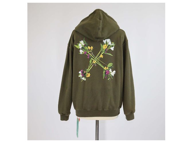 Off White Off-White Kapuzenpullover aus Baumwollstrick mit khakigrüner Blumenprint Weiß - Ansicht 3
