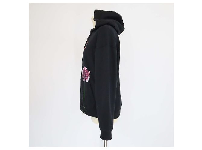 Sudadera de punto de algodón con estampado de rosa negra Valentino Negro Blanco - vista 2