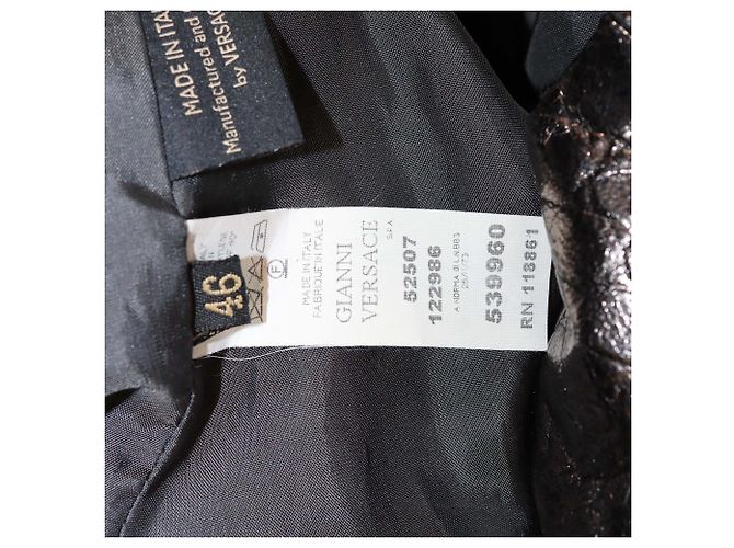 Cappotto con zip in pelle e pelliccia nera metallizzata/embossed coccodrillo di Versace Nero Metallico - vista 6