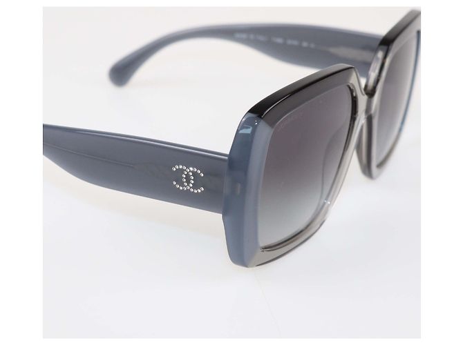 Chanel Grey/Black Acetate Gradient CC Crystal Square Sunglasses - view 6
