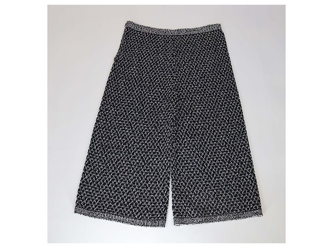 Calça larga de crochê em algodão e seda preta/branca Chanel Preto Branco - vista 2