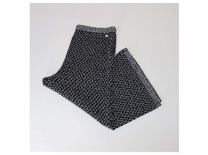 Calça larga de crochê em algodão e seda preta/branca Chanel Preto Branco - vista 3
