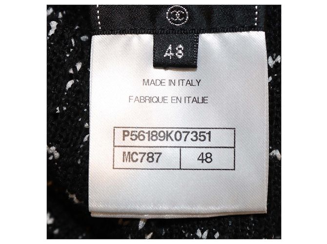 Calça larga de crochê em algodão e seda preta/branca Chanel Preto Branco - vista 7